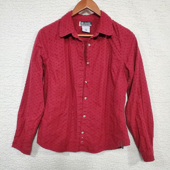 Womens Colombia Long Sleeved Red Shirt w/ Textured Dots Size Med. - Picture 2 of 16